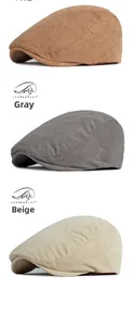 Detailed comparison of brown, gray, and beige corduroy beret hats in a flat lay view