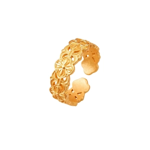 Vintage 24k gold-plated open ring featuring minimalist hollow floral pattern design