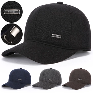 Men Winter Thickened Woolen Baseball Cap Warm Peaked Hat With Foldable Earflaps Adjustable Casual Style Outdoor