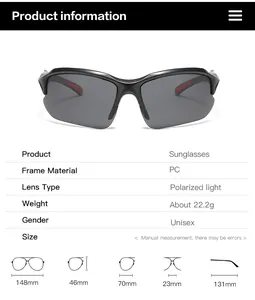 Detailed size guide and technical specifications for polarized sports cycling sunglasses