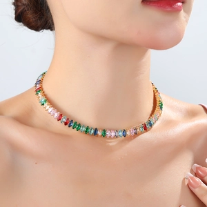 Marquise Cut Colorful Cubic Zirconia Choker Necklace Women Copper Gold Plated Wrap Around Adjustable Open Jewelry