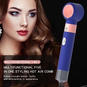 5-in-1 multifunctional hot air styler with blue and pink design for curling and drying hair