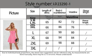 Detailed size chart for summer strapless mini dress featuring S to 2XL measurements