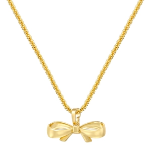 Minimalist gold bow necklace featuring a delicate hollow pendant and twisted chain design