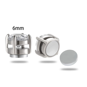 6mm magnetic stainless steel stud earring with round cubic zirconia in silver tone
