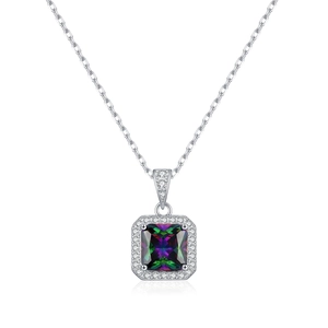 Elegante collana in argento s925 con ciondolo quadrato in topazio mistico arcobaleno
