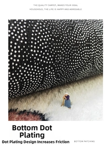 Macro view of non-slip dotted backing on soft plush faux cashmere rug with thick pile