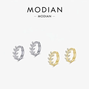 Boucles Oreilles Créoles Branche Olivier Feuille Argent Fin 925 Avec Zircone Bijoux Élégants Nature Pour Femmes