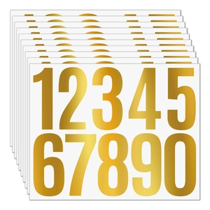 Stack of gold 3-inch waterproof vinyl number stickers from 0 to 9 with glossy finish