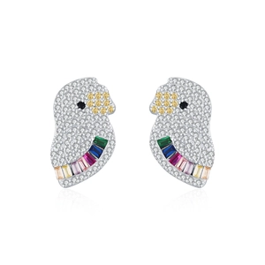 Colorful S925 sterling silver parrot stud earrings with vibrant multi-color gemstones