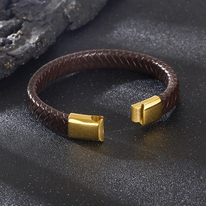 Men Woven Leather Bracelet With Stainless Steel Magnetic Clasp Minimalist Punk Braid Hand Jewelry For Daily Casual Wear