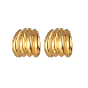 Chic irregular ribbed golden stud earrings with vertical texture and metallic finish