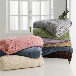 Butterfly 3D Embossed Flannel Fleece Blanket Soft Warm Plush Decorative Throw For Sofa Bed Couch All Seasons Travel