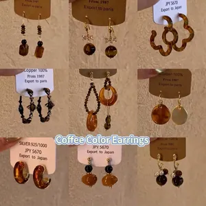 Boucles D'oreilles Pendantes Géométriques Rétro Avec Résine Pierre Oeil De Tigre Alliage Et Tige En Argent 925