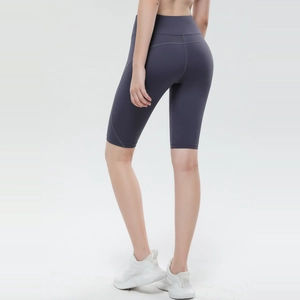 High-waisted dark grey yoga shorts for women with elastic slim fit and moisture-wicking fabric