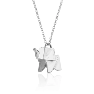 Minimalist silver geometric origami elephant pendant necklace with high polished finish