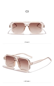 Front and 45-degree side views of champagne square pilot sunglasses with gradient lenses