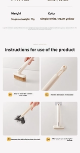 Detail of rotating crevice brush featuring hidden tweezers for bathroom and kitchen cleaning