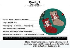 Christmas stocking set specifications with JOY and HO HO pendants for fireplace decor