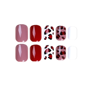 Hot pink and leopard print press-on nails in short square shape with glossy finish