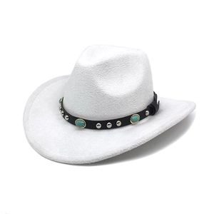 Classic white wool felt cowboy hat with black leather band and turquoise gemstone
