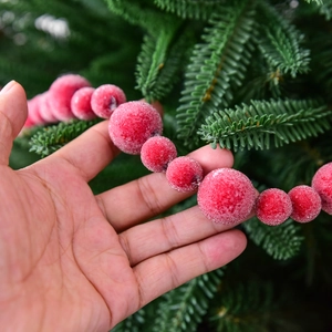 Frosted red berry picks with snow texture for Christmas tree and wreath decoration