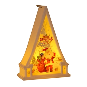 White Christmas LED lantern with Santa design and Merry Christmas text on white background
