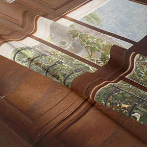 Close-up of the soft flannel fabric texture and detailed wood pattern print on tapestry