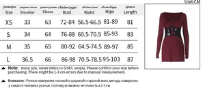 Detailed size guide table for long sleeve high neck bodycon dress showing CM measurements