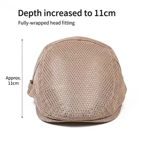 Summer breathable khaki mesh newsboy cap for men and women with 11cm deep fit crown