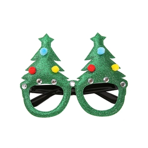 Occhiali novita albero di Natale con brillantini e pon pon per feste e travestimenti