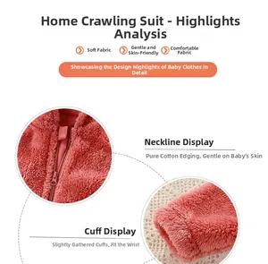 Détails d'un barboteuse en peluche pour bébé avec molleton corail doux et col en coton