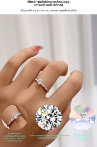 Detail view of 925 silver ring with 5mm moissanite and multi-layer plated surface