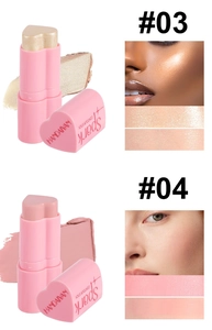 Detailansicht der herzförmigen Highlighter und Blush-Sticks mit Haut-Farbmustern
