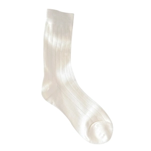 Classic white ribbed knit cotton crew socks with vertical stripe texture in ballet style