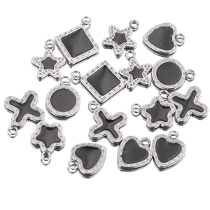 Stainless Steel Charms Black Drip Oil Enamel Heart Star Cross Flower Round Square Pendants For DIY Jewelry Making Findings