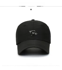 Close-up of black baseball cap featuring white embroidered C letter on the front mesh