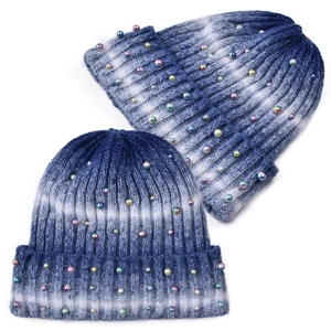 Set berretto in maglia tie-dye con perle colorate e spessa trama a coste invernali