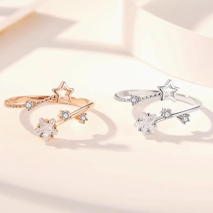 Meteor Star Zirconia Copper Open Ring For Women Adjustable Light Luxury Star Shooting Star Fashion Jewelry Finger Ring Gift