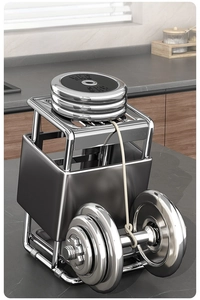 Close-up of stainless steel kitchen knife holder showing 5kg load-bearing stability test