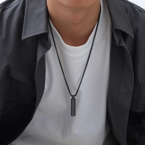 Minimalist black geometric bar pendant necklace for men with slim titanium steel chain