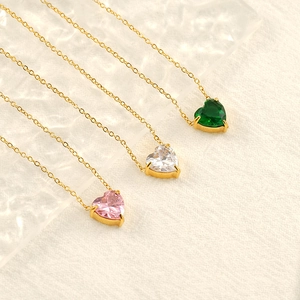 Heart Pendant Necklace 18K Gold Plated Stainless Steel With Colorful Heart Shaped Zirconia For Women Minimalist Jewelry