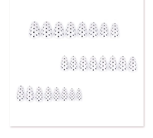 Macro view of 24 pieces almond-shaped white press-on nails with black polka dot patterns