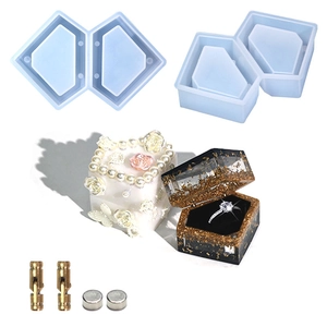 Diamond Shape Ring Storage Box Silicone Mold DIY Epoxy Resin Casting Tool With Brass Hinges And Magnets
