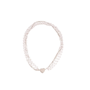 Elegant multi-layer pearl beaded necklace featuring a crystal heart-shaped pendant