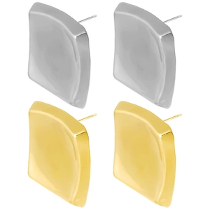 Square 304 stainless steel stud earrings with hammered metal texture in gold and silver