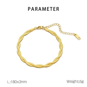 Detail view of gold titanium braided snake chain bracelet with length and weight parameters