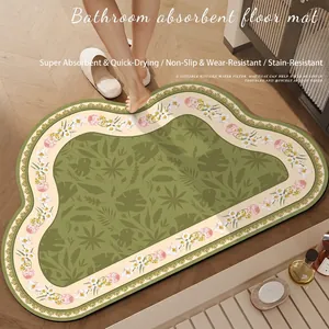 Absorbent Bathroom Mat Diatom Mud Quick Dry Anti Slip Floor Rug American Vintage Floral Irregular Cloud Shape Washable