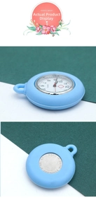 Detailed front and back views of sky blue silicone pocket watch with steel case