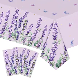 Lavender Floral Butterfly Birthday Party Tableware Supplies Disposable Plastic Tablecloth Paper Plates Cups Napkins Banner Cutlery